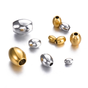 Perles D'Espacement Ovales En Acier Inoxydable Lisses Métal Trou Traversant Pour Création De Bijoux DIY Colliers Bracelets