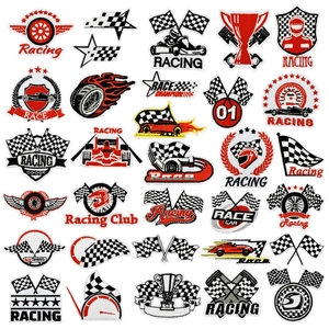 Racing Embroidered Patches Iron On Fabric Badges Checkered Flag Car Theme Decoration For Jackets Backpacks Apparel