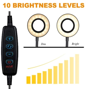 Detail of USB cable controller showing 10 brightness levels for LED clamp desk lamp