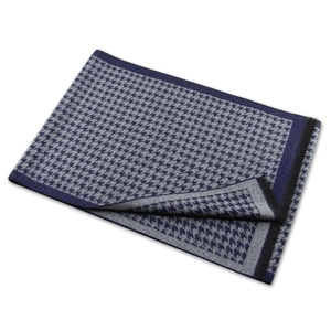 Écharpe d'hiver pour hommes à motif pied-de-poule bleu et gris avec franges sur fond blanc