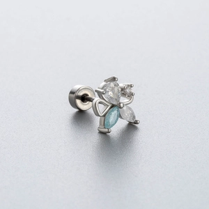 Titanium steel cartilage stud earring with colorful flower-shaped gemstone petals