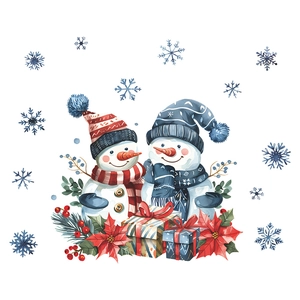 Christmas snowman wall stickers with watercolor snowflakes and gift boxes home decor