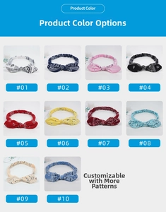 Selection of ten colorful Paisley pattern elastic knot headbands for women