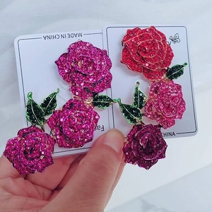 Luxury Rose Flower Brooch Vintage Alloy Colorful Rhinestone Crystal Floral Accessory For Women Elegance