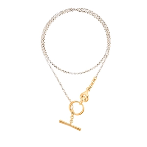 Minimalist gold and silver two-tone OT buckle chain necklace with punk style toggle clasp