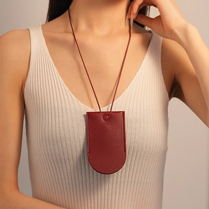 Leather Key Case Necklace Portable Pouch Pendant Minimalist Vintage Sweater Chain Elegant For Women