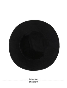 Detailed inner lining display of black cotton bucket hat showing fabric texture and seams
