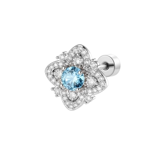 Elegant silver snowflake stud earring featuring a blue zircon center and floral petals