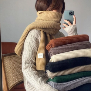 Knitted Scarf Solid Color Thick Warm Winter Ribbed Texture Soft Imitation Cashmere Versatile For Women And Men