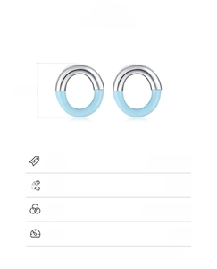 Detail of 925 sterling silver geometric hoop earrings with blue enamel, 6.5x7mm size