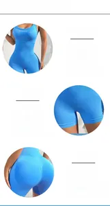 Vue détaillée d'une combinaison de yoga bleu clair sans couture avec entrejambe renforcé