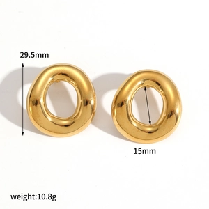 Chunky gold geometric stainless steel oval hoop earrings with 29.5mm height dimension