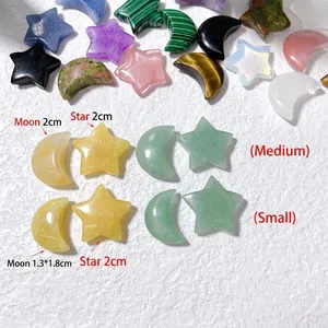 Natural crystal stars and moons carvings in various gemstones for home decor and DIY