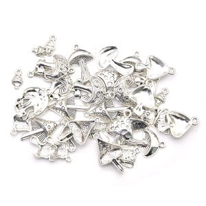 Set of vintage mushroom alloy charms in antique silver for DIY jewelry crafting