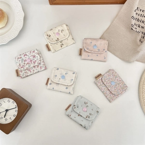 Ins style floral cotton coin purse and card holder storage pouch set