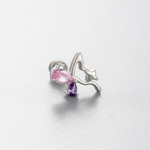 Silver butterfly ear studs with pink and purple pear-shaped cubic zirconia stones