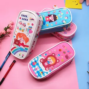 Cute cartoon PU leather pencil cases with girls and bears patterns for students