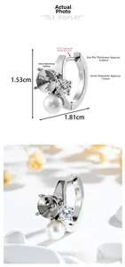 Detailed size view of 316L titanium steel huggie hoop with 6mm zircon setting and pearl