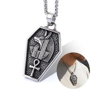 Anubis Pendant Necklace Stainless Steel Ancient Egyptian God Coffin Shape Vintage Retro Men Goth Punk Accessory