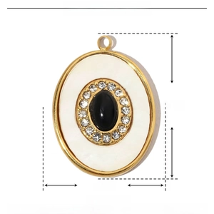 Detailed dimensions of oval stainless steel pendant with natural stone and rhinestones