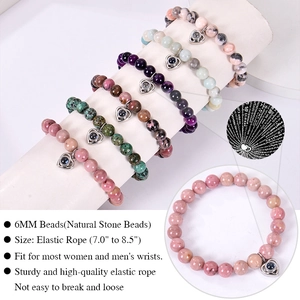 Natural 6mm stone bead bracelet with heart projection charm for women gift jewelry