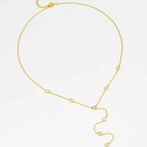 Minimalist S925 sterling silver tassel necklace with cubic zirconia in Y-shape design