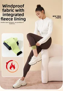 Detail of winter thermal yoga pants featuring windproof fabric and warm fleece lining