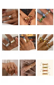 Collection de bagues et bracelets en acier inoxydable avec strass et perles
