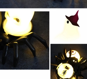 Detailed views of Halloween spider LED candle with skull light and battery base structure