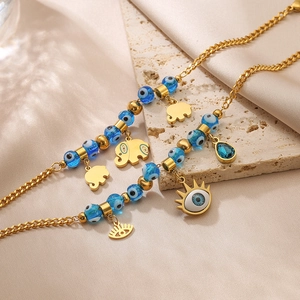Bracciale Occhio Di Allah In Acciaio Inossidabile Da Donna Placcato Oro Pendente Elefante Boemo Etnico Gioiello