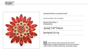 Detailed view of sunflower crystal brooch with dimensions 7.0x7.0cm and weight 33.5g