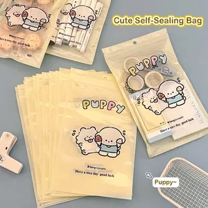 Kawaii Cartoon Puppy Floral Plastic Resealable Bags Frosted Translucent Zip Lock For Snack Jewelry Packaging