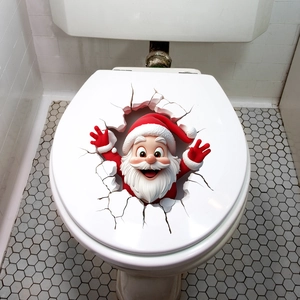 Christmas Santa Claus 3D Toilet Lid Sticker PVC Removable Waterproof Bathroom Wall Decor Festive Cartoon