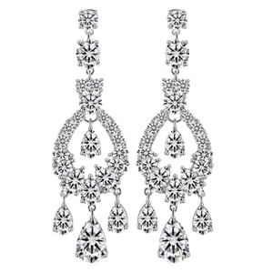 Sparkling silver drop earrings featuring cubic zirconia in a multi-layered design