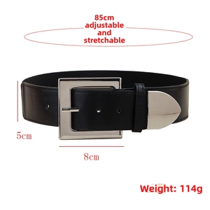 Dettaglio cintura elastica nera alta 5cm con fibbia quadrata argento da 8cm e misure