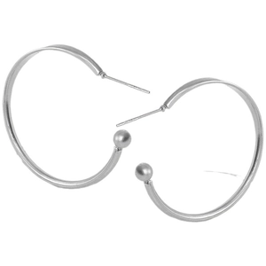 Minimalist 304 stainless steel hoop earrings with round bead design on white background