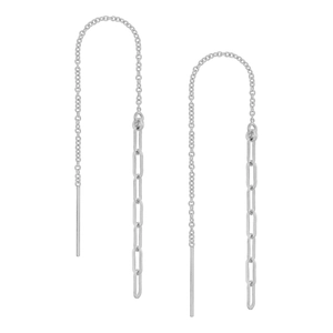 Detail of S925 sterling silver tassel earrings with paperclip link and triangle zircon