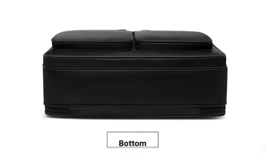 Detailed bottom view of black waterproof oxford fabric business bag with zipper expansion