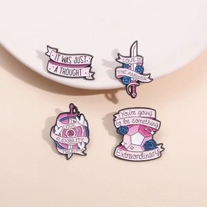 Pink Blue Enamel Pins Zinc Alloy Brooch Badges With Motivational Quotes For Clothing Backpack Decoration Cartoon Style