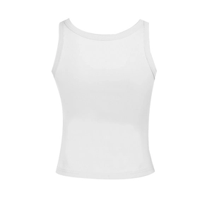 Slim fit white ribbed sleeveless tank top with round neck for casual summer wear