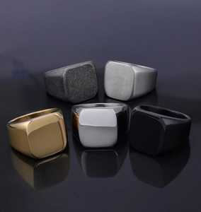 Polished, matte and brushed shield signet rings for men in gold, silver and black colors