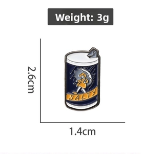 Detail view of enamel cat pin with dimensions 2.6cm by 1.4cm and weight 3g shown