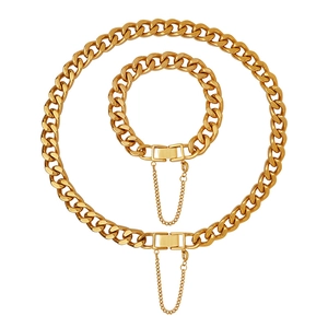 Gold plated chunky Cuban link necklace and bracelet set with secure box clasp