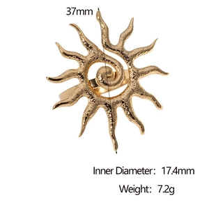 Detailed view showing 37mm diameter and 17.4mm inner ring size of gold sun ring