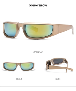 Detailed views of gold outdoor sports sunglasses with yellow polarized lenses