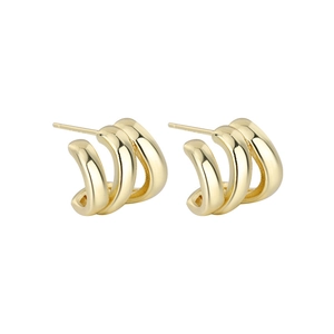 Pendientes de triple aro en plata 925 bañada en oro para mujer con elegante diseño geométrico