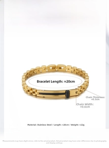 Detail showing 20cm gold stainless steel watch-style bracelet dimensions and 0.6cm width