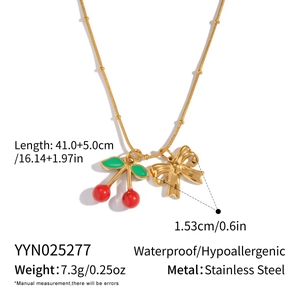 Detailed size chart for 18K gold cherry necklace featuring weight and material specs
