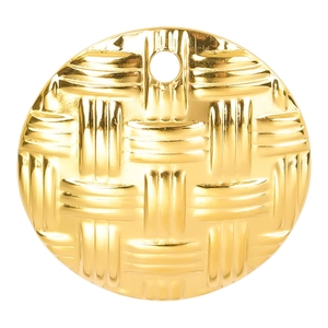 18k gold plated stainless steel round pendant with woven texture for jewelry making