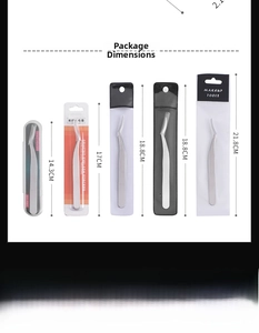 Detailed size comparison chart for various long stainless steel eyelash tweezers models